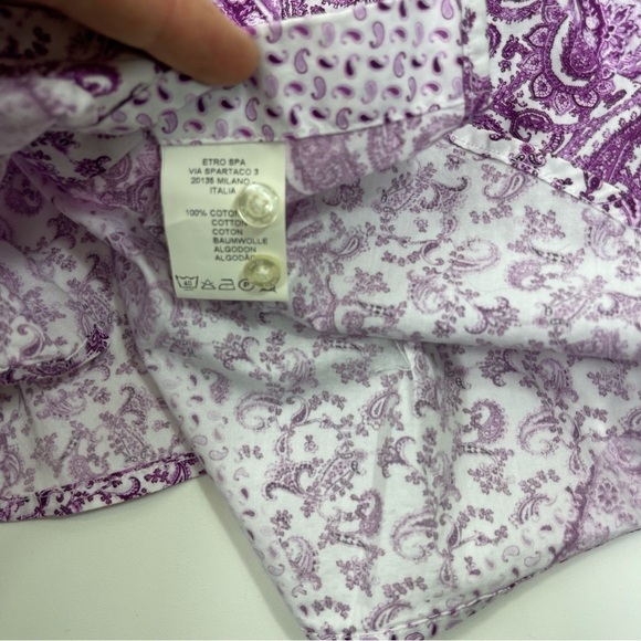 Etro Shirt Sz 40 Purple Button Down Paisley Print Cotton - Picture 12 of 14